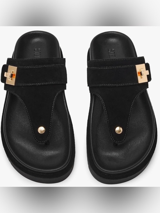 Steve Madden Shoes - New Steve Madden Black Suede Toe-Post Sandals with Gold Hardware